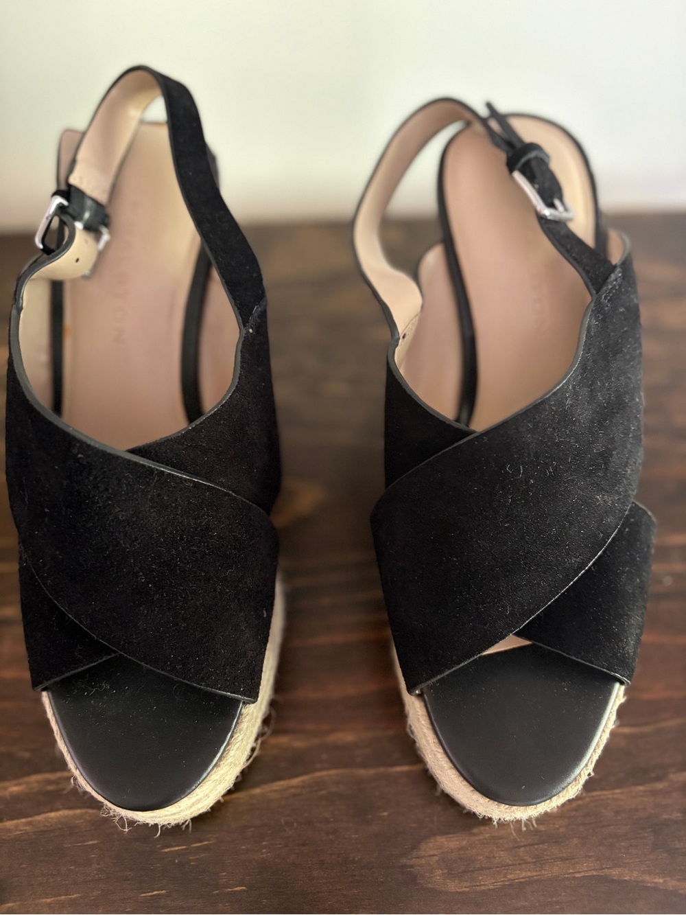 H by Halston Stella crossover sling back espadrille wedges - Black Suede Sz 8.5M